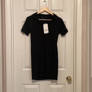 NWT Black Women ZARA RIBBED POLO DRESS